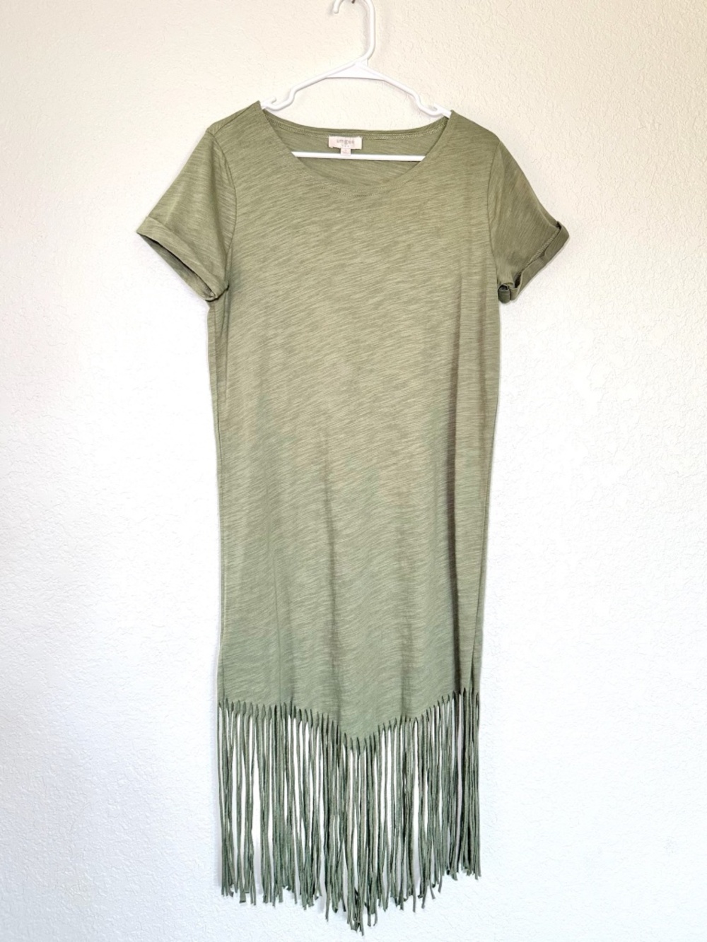 Umgee T-Shirt Dress S Olive Green 100% Cotton Fringe Lounge Wear Casual Festival